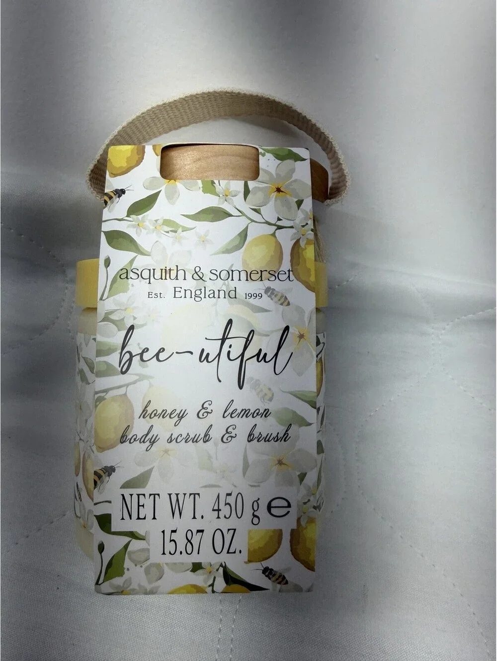 NEW Asquith & Somerset Bee-utiful Honey Lemon Body Scrub & Brush Set 15.87oz